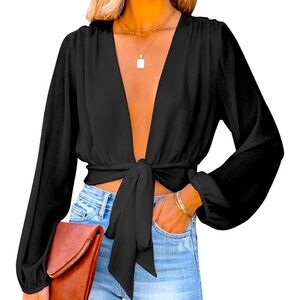 Elegant Black Tie-Front Blouse